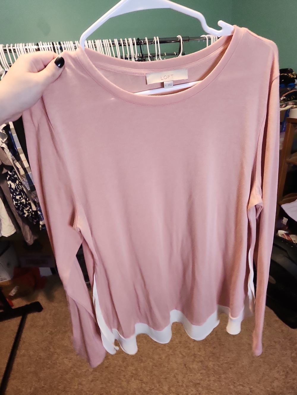 LOFT Blush Pink Layered Hem Long Sleeve Blouse Size Large